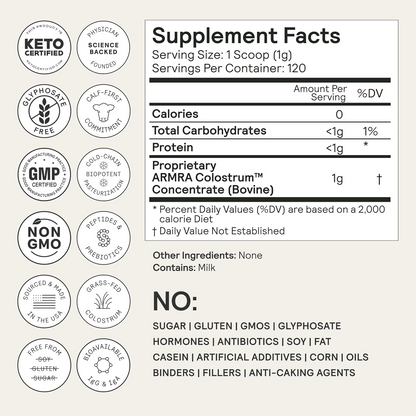 ARMRA Colostrum Powder | Gut Health & Bloating | Skin & Hair | Immunity | Keto, Gluten & Fat-Free